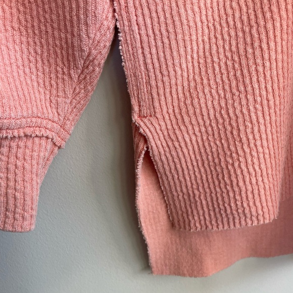 Aerie Soft Coral Pink Oversized Ribbed V-Neck Sweater - Picture 6 of 9